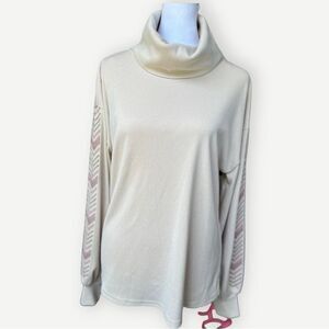Savanna Jane Cowlneck Open Back Embroidered Long Sleeve Tan Top Shirt. Medium.
